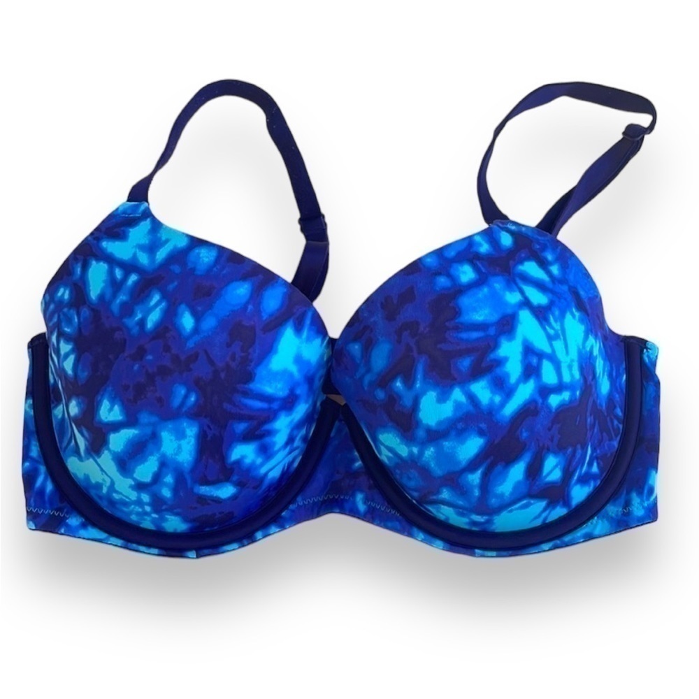 Victoria’s Secret PINK push up bra 34D neon cobalt blue tie dye rave abstract